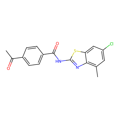 4-acetyl-N-(6-chloro-4-methyl-1,3-benzothiazol-2-yl)benzamide structure