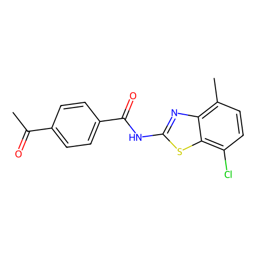 4-acetyl-N-(7-chloro-4-methyl-1,3-benzothiazol-2-yl)benzamide structure
