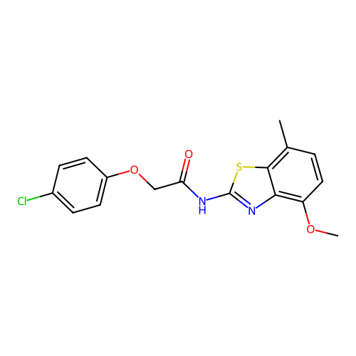 2-(4-chlorophenoxy)-N-(4-methoxy-7-methyl-1,3-benzothiazol-2-yl)acetamide structure