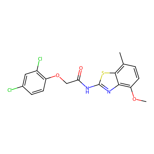 2-(2,4-dichlorophenoxy)-N-(4-methoxy-7-methyl-1,3-benzothiazol-2-yl)acetamide structure