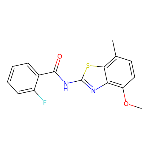 2-fluoro-N-(4-methoxy-7-methyl-1,3-benzothiazol-2-yl)benzamide structure
