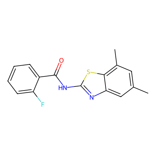 N-(5,7-dimethyl-1,3-benzothiazol-2-yl)-2-fluorobenzamide structure