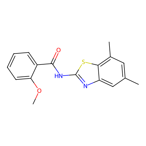 N-(5,7-dimethyl-1,3-benzothiazol-2-yl)-2-methoxybenzamide structure
