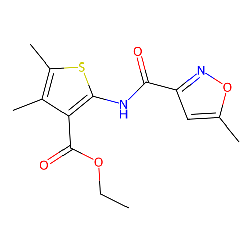 Ethyl 4,5-dimethyl-2-(5-methylisoxazole-3-carboxamido)thiophene-3-carboxylate structure