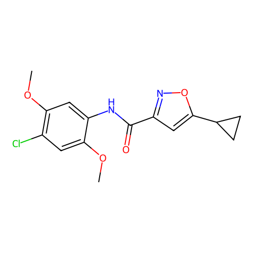 N-(4-chloro-2,5-dimethoxyphenyl)-5-cyclopropyl-3-isoxazolecarboxamide structure