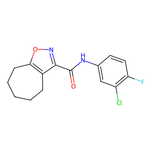N-(3-chloro-4-fluorophenyl)-5,6,7,8-tetrahydro-4H-cyclohepta[d][1,2]oxazole-3-carboxamide structure