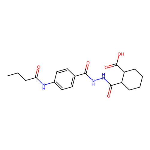 2-({2-[4-(Butyrylamino)benzoyl]hydrazino}carbonyl)cyclohexanecarboxylic acid structure