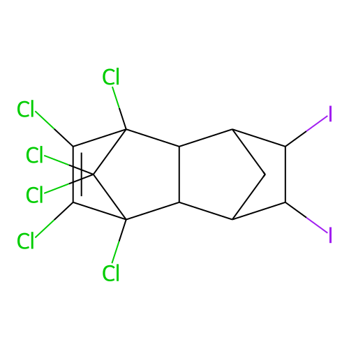 2,3-Diiodo-5,6,7,8,9,9-hexachloro-octahydro-1,4:5,8-dimethanonaphthalene structure