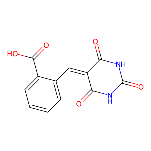 2-[(2,4,6-Trioxo-1,3-diazinan-5-ylidene)methyl]benzoic acid structure