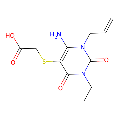 {[6-amino-3-ethyl-2,4-dioxo-1-(prop-2-en-1-yl)-1,2,3,4-tetrahydropyrimidin-5-yl]sulfanyl}acetic acid structure