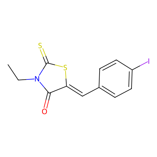(5Z)-3-ethyl-5-(4-iodobenzylidene)-2-thioxo-1,3-thiazolidin-4-one structure