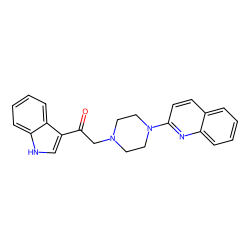 1-(1H-indol-3-yl)-2-(4-quinolin-2-ylpiperazin-1-yl)ethanone structure