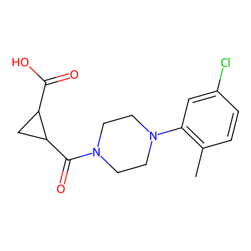 2-[4-(5-chloro-2-methylphenyl)piperazine-1-carbonyl]cyclopropane-1-carboxylic acid structure