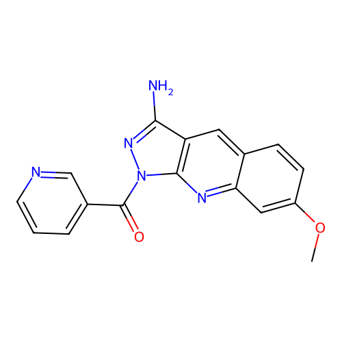 7-methoxy-1-(pyridine-3-carbonyl)-1H-pyrazolo[3,4-b]quinolin-3-amine structure