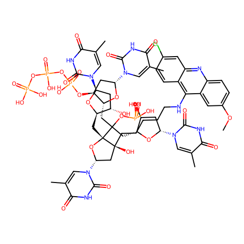 2-Methoxy-6-chloro-9-aminoacridinyl-N-pentamethylene tetrathymidylic acid structure