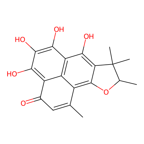3,5,6,7-Tetrahydroxy-1,8,8,9-tetramethyl-9H-phenaleno(1,2-b)furan-4-one structure