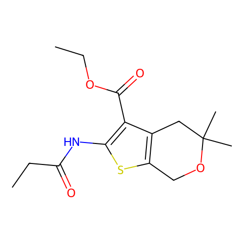 ethyl 5,5-dimethyl-2-(propanoylamino)-4,7-dihydro-5H-thieno[2,3-c]pyran-3-carboxylate structure