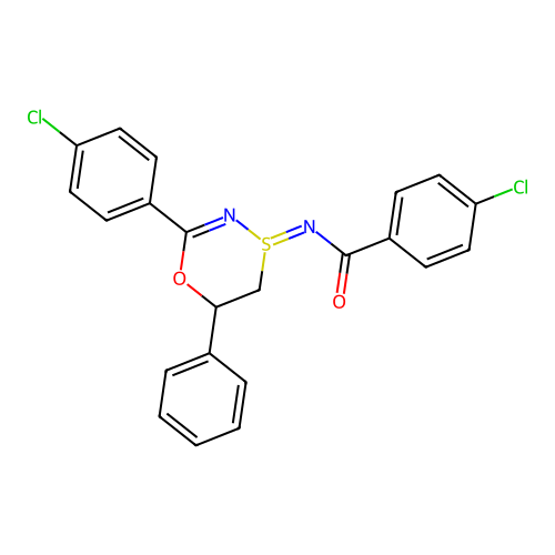 4-chloro-N-[2-(4-chlorophenyl)-6-phenyl-5,6-dihydro-1,4,3-oxathiazin-4-ylidene]benzamide structure