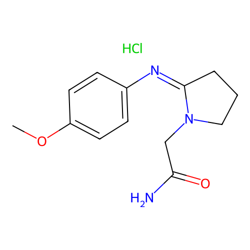 2-((4-Methoxyphenyl)imino)-1-pyrrolidineacetamide monohydrochloride structure