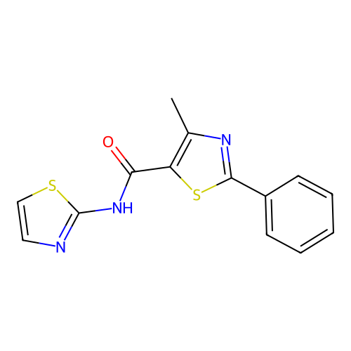 4-methyl-2-phenyl-N-(1,3-thiazol-2-yl)-1,3-thiazole-5-carboxamide structure