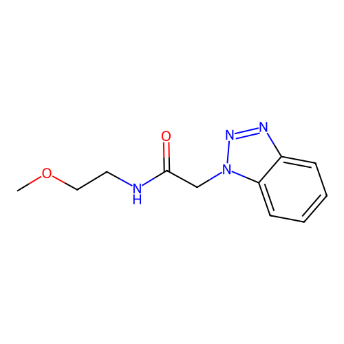 2-(benzotriazol-1-yl)-N-(2-methoxyethyl)acetamide structure