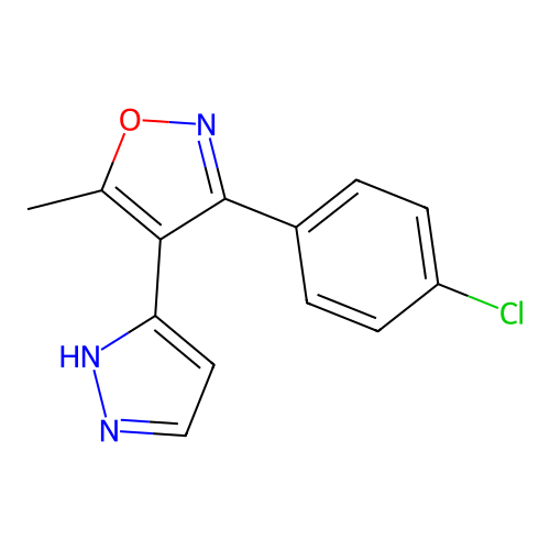 3-(4-chlorophenyl)-5-methyl-4-(1H-pyrazol-5-yl)isoxazole structure