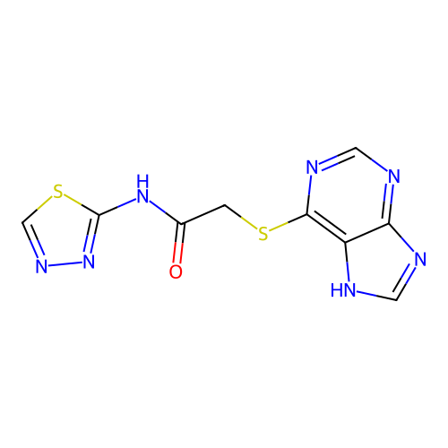 2-(9H-purin-6-ylsulfanyl)-N-(1,3,4-thiadiazol-2-yl)acetamide structure