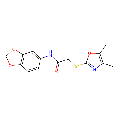 N-(1,3-benzodioxol-5-yl)-2-[(4,5-dimethyl-1,3-oxazol-2-yl)sulfanyl]acetamide structure