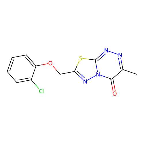 7-[(2-chlorophenoxy)methyl]-3-methyl-4H-[1,3,4]thiadiazolo[2,3-c][1,2,4]triazin-4-one structure