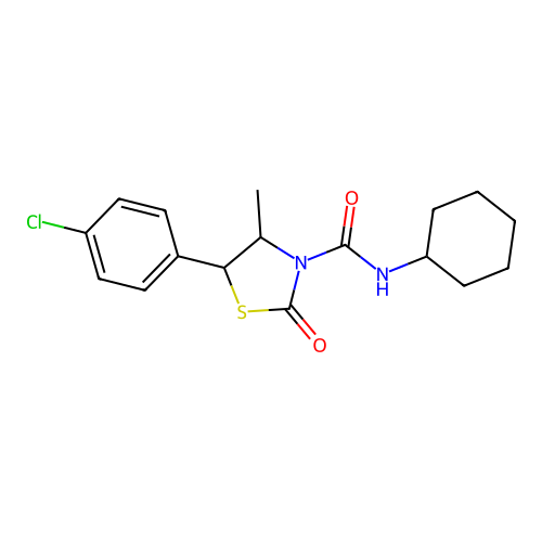 5-(4-chlorophenyl)-N-cyclohexyl-4-methyl-2-oxo-1,3-thiazolidine-3-carboxamide structure
