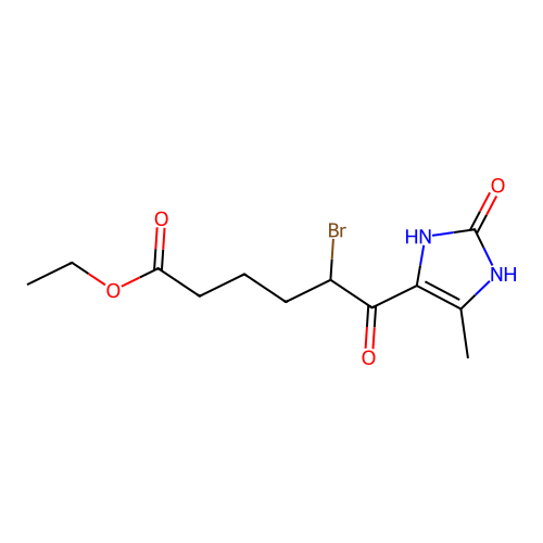 ethyl 5-bromo-6-(5-methyl-2-oxo-2,3-dihydro-1H-imidazol-4-yl)-6-oxohexanoate structure