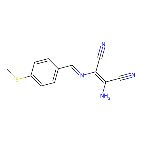 (2Z)-2-amino-3-[(E)-{[4-(methylsulfanyl)phenyl]methylidene}amino]but-2-enedinitrile structure