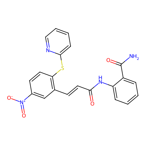 2-(3-(5-Nitro-2-(2-pyridylthio)phenyl)prop-2-enoylamino)benzamide structure
