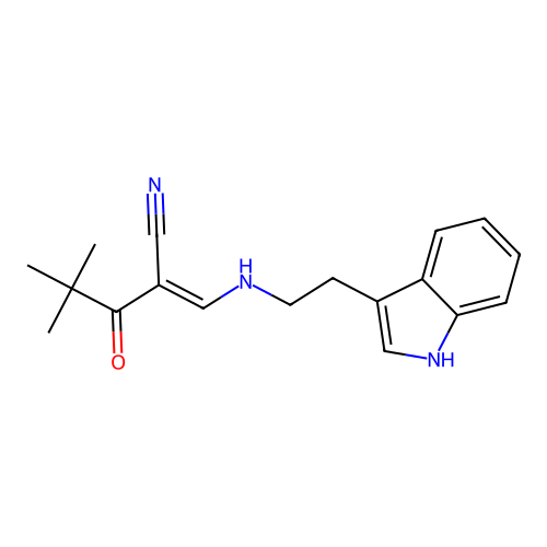 (2E)-2-({[2-(1H-indol-3-yl)ethyl]amino}methylidene)-4,4-dimethyl-3-oxopentanenitrile structure