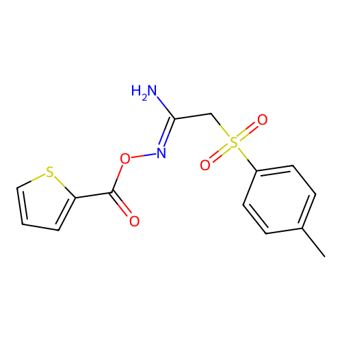 [[1-Amino-2-(4-methylphenyl)sulfonylethylidene]amino] thiophene-2-carboxylate structure