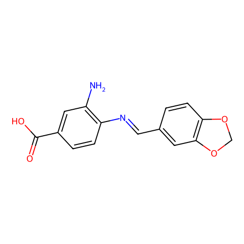 3-Amino-4-(1,3-benzodioxol-5-ylmethylideneamino)benzoic acid structure