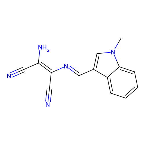 (2Z)-2-amino-3-[(E)-[(1-methyl-1H-indol-3-yl)methylidene]amino]but-2-enedinitrile structure
