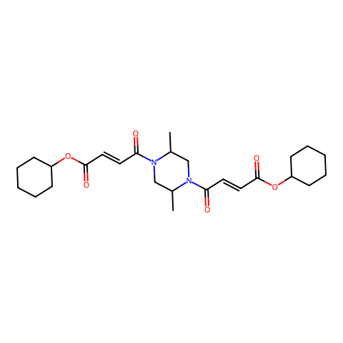 Dicyclohexyl 4,4'-(2,5-dimethylpiperazine-1,4-diyl)bis(4-oxobut-2-enoate) structure