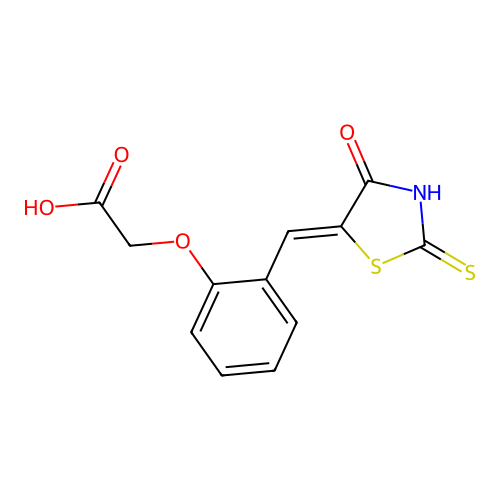 {2-[(4-Oxo-2-thioxo-1,3-thiazolidin-5-ylidene)methyl]phenoxy}acetic acid structure