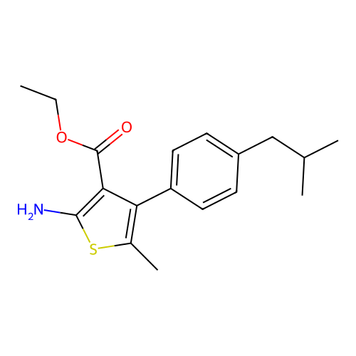 Ethyl 2-amino-4-(4-isobutylphenyl)-5-methylthiophene-3-carboxylate structure
