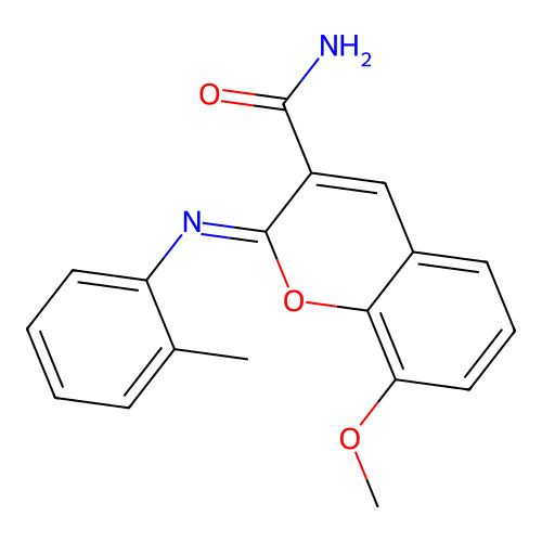 (2Z)-8-methoxy-2-[(2-methylphenyl)imino]-2H-chromene-3-carboxamide structure