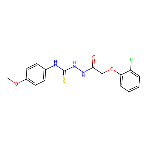2-(2-chlorophenoxy)-N-{[(4-methoxyphenyl)carbamothioyl]amino}acetamide structure