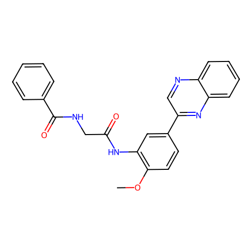 N~1~-{2-[2-Methoxy-5-(2-quinoxalinyl)anilino]-2-oxoethyl}benzamide structure