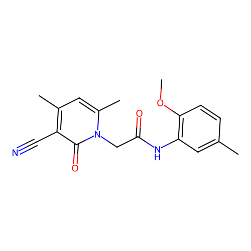 2-(3-cyano-4,6-dimethyl-2-oxopyridin-1-yl)-N-(2-methoxy-5-methylphenyl)acetamide structure