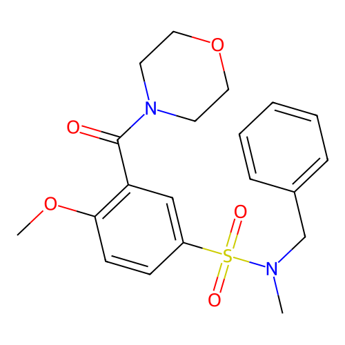 N-benzyl-4-methoxy-N-methyl-3-(morpholine-4-carbonyl)benzenesulfonamide structure