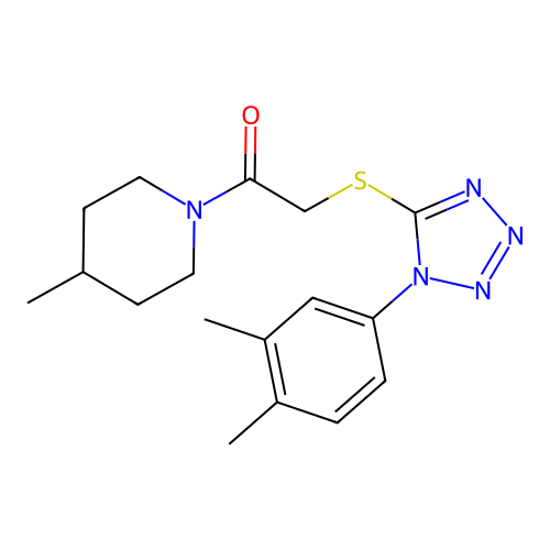 2-[1-(3,4-dimethylphenyl)tetrazol-5-yl]sulfanyl-1-(4-methylpiperidin-1-yl)ethanone structure