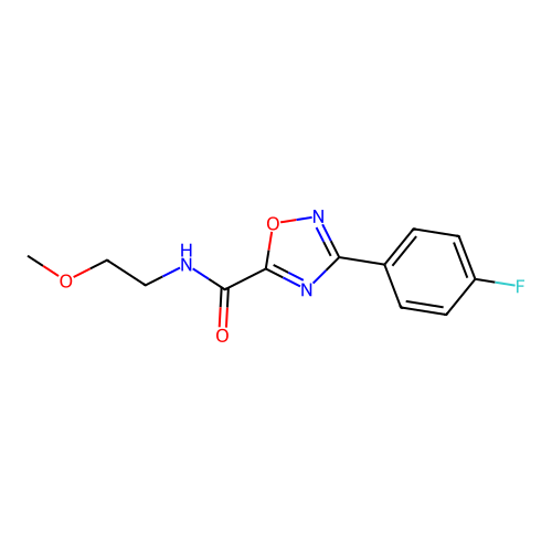 3-(4-fluorophenyl)-N-(2-methoxyethyl)-1,2,4-oxadiazole-5-carboxamide structure