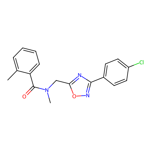 N-[[3-(4-chlorophenyl)-1,2,4-oxadiazol-5-yl]methyl]-N,2-dimethylbenzamide structure