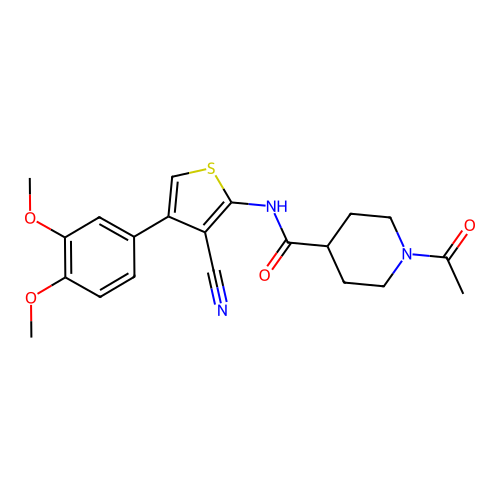 1-acetyl-N-[3-cyano-4-(3,4-dimethoxyphenyl)thiophen-2-yl]piperidine-4-carboxamide structure