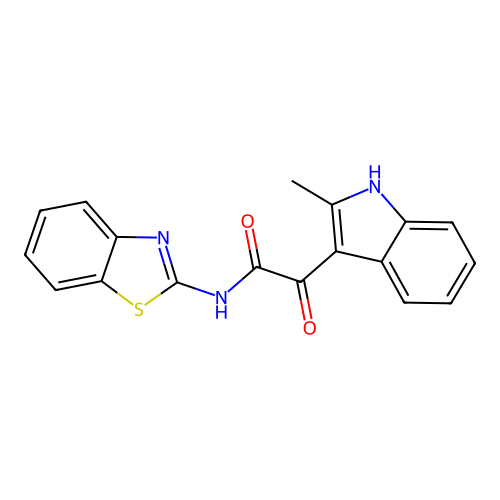 N-(1,3-benzothiazol-2-yl)-2-(2-methyl-1H-indol-3-yl)-2-oxoacetamide structure